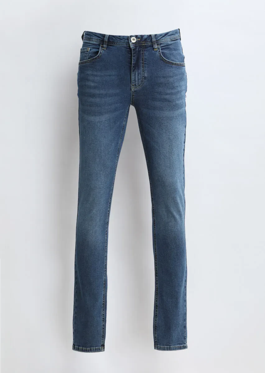 Indigo Slim Fit Denim Cotton Blended Trousers - 6