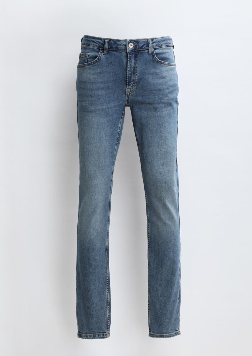 Indigo Slim Fit Denim Cotton Blended Trousers - 7