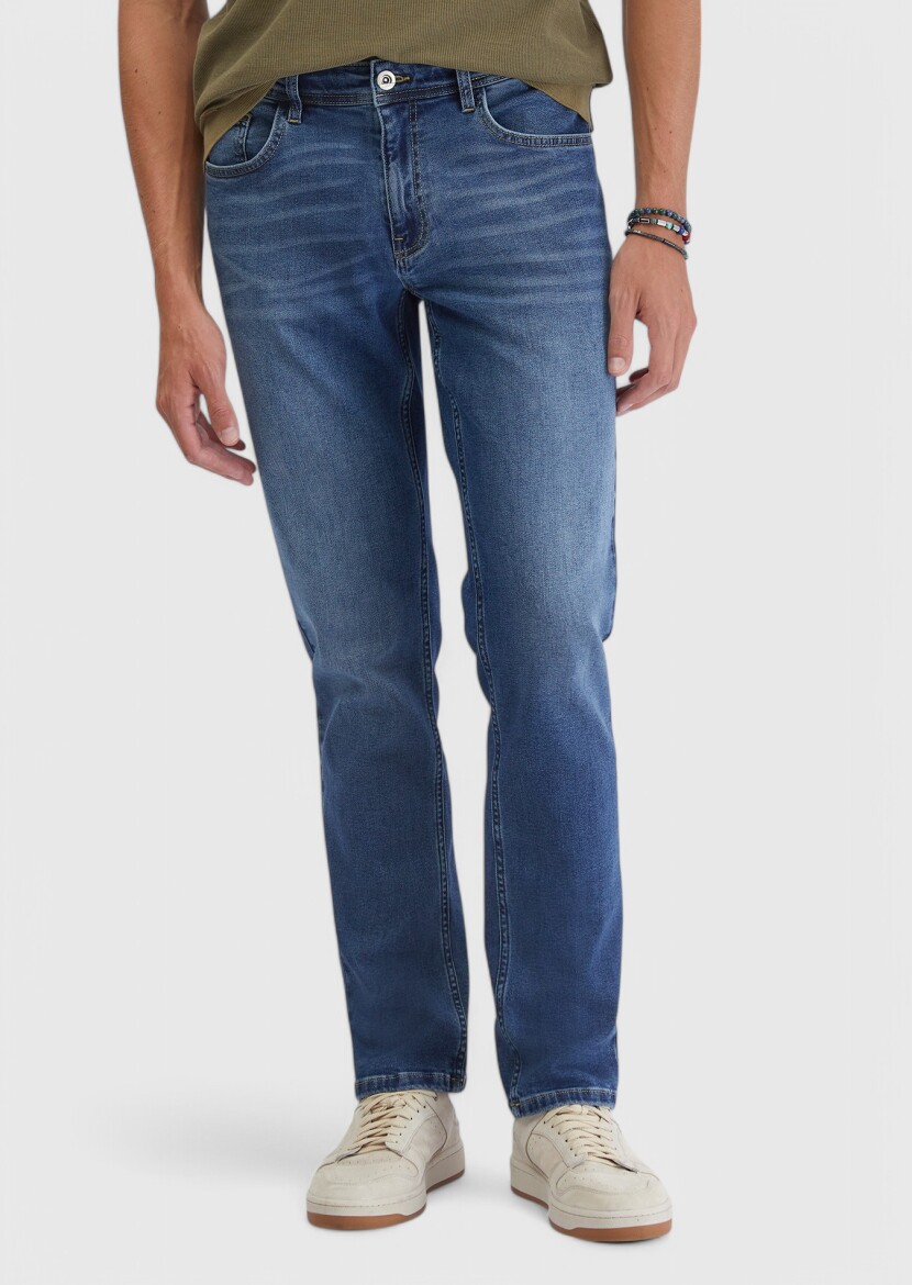 Indigo Slim Fit Denim Cotton Blended Trousers - RAMSEY