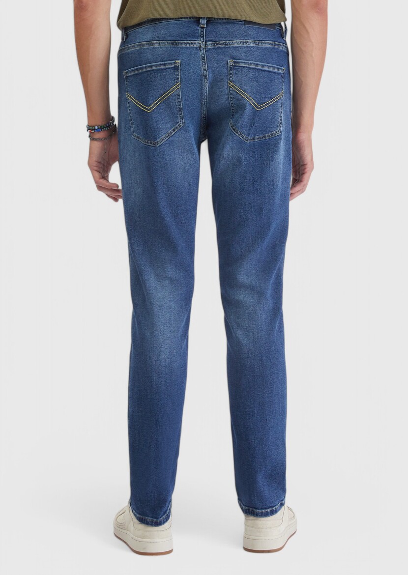 Indigo Slim Fit Denim Cotton Blended Trousers - 4