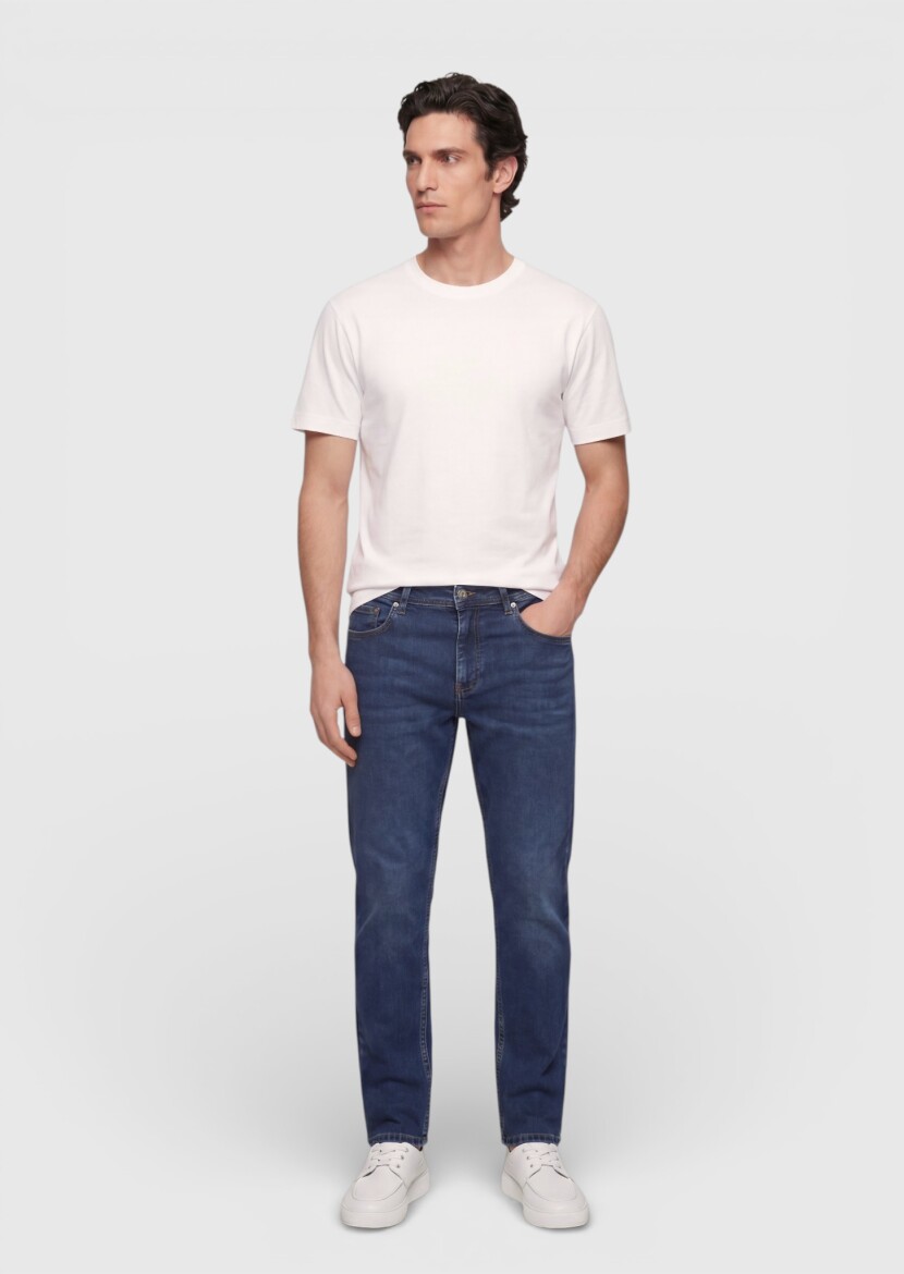 Indigo Slim Fit Denim Cotton Blended Trousers - RAMSEY