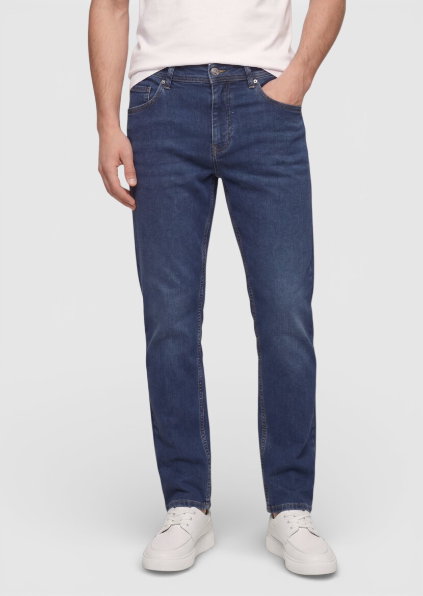 Indigo Slim Fit Denim Cotton Blended Trousers - RAMSEY