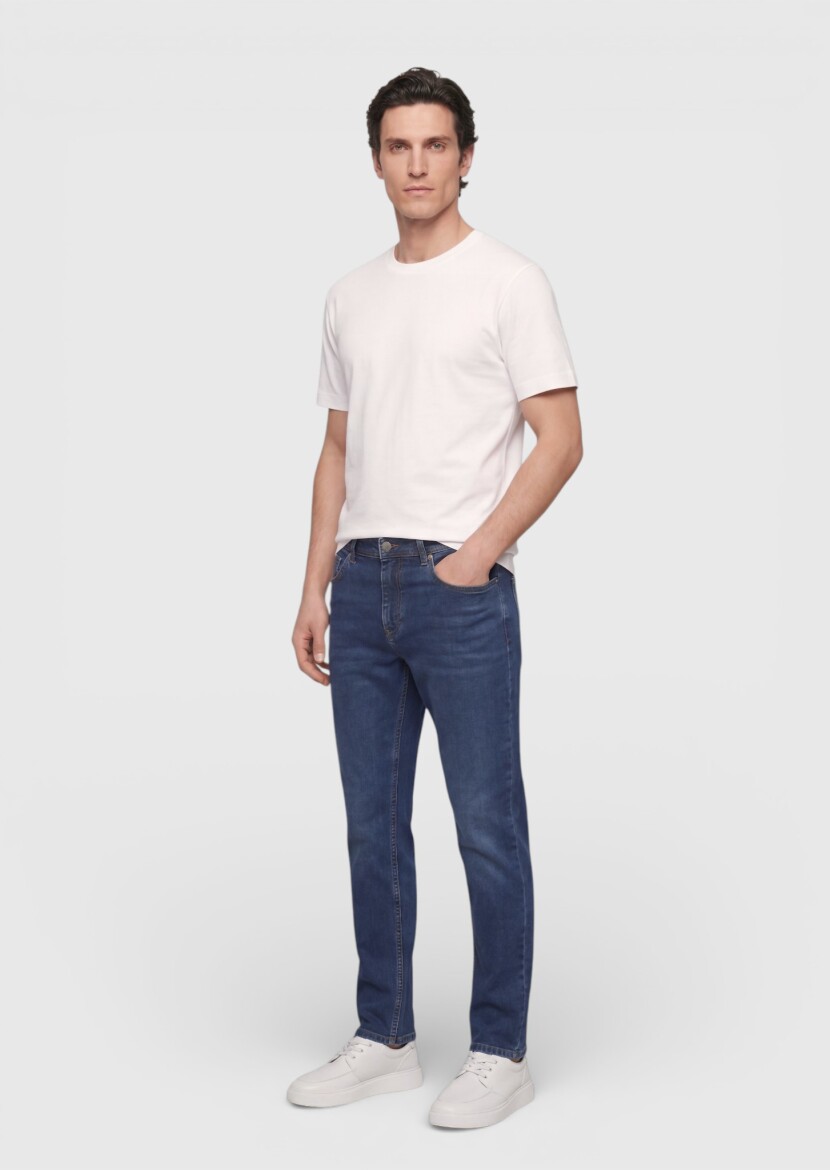 Indigo Slim Fit Denim Cotton Blended Trousers - 3