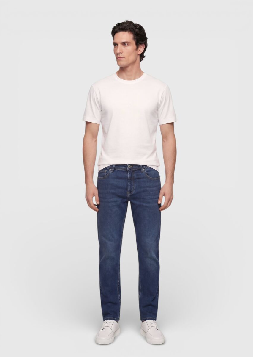 Indigo Slim Fit Denim Cotton Blended Trousers - 4