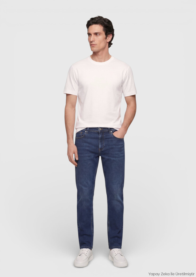 Indigo Slim Fit Denim Cotton Blended Trousers - RAMSEY