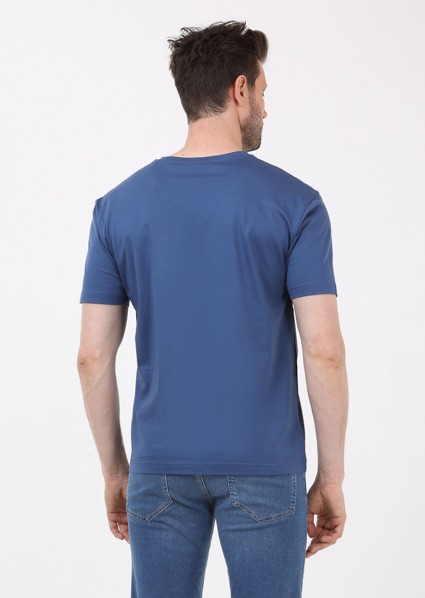 Indigo Striped Crew Neck 100% Cotton T-Shirt - 3