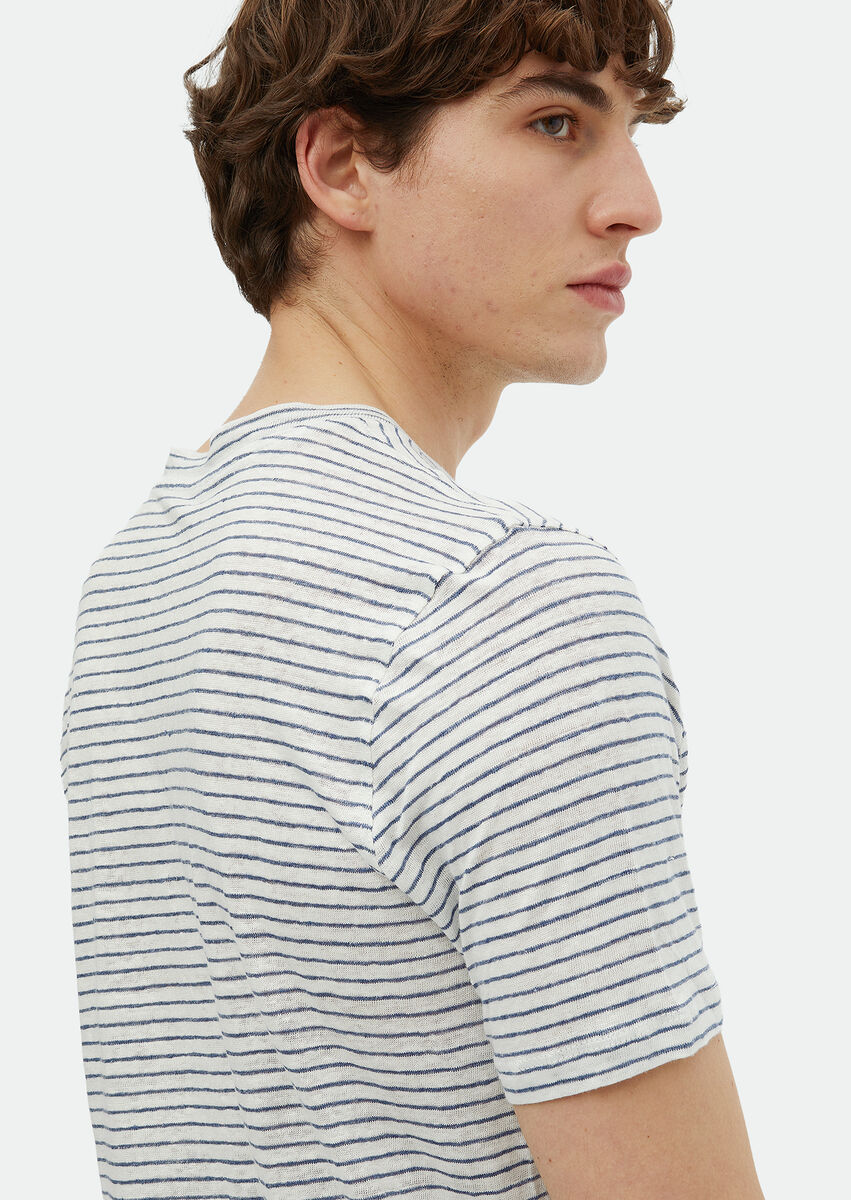 Indigo Striped Crew Neck 100% Linen T-Shirt - 3