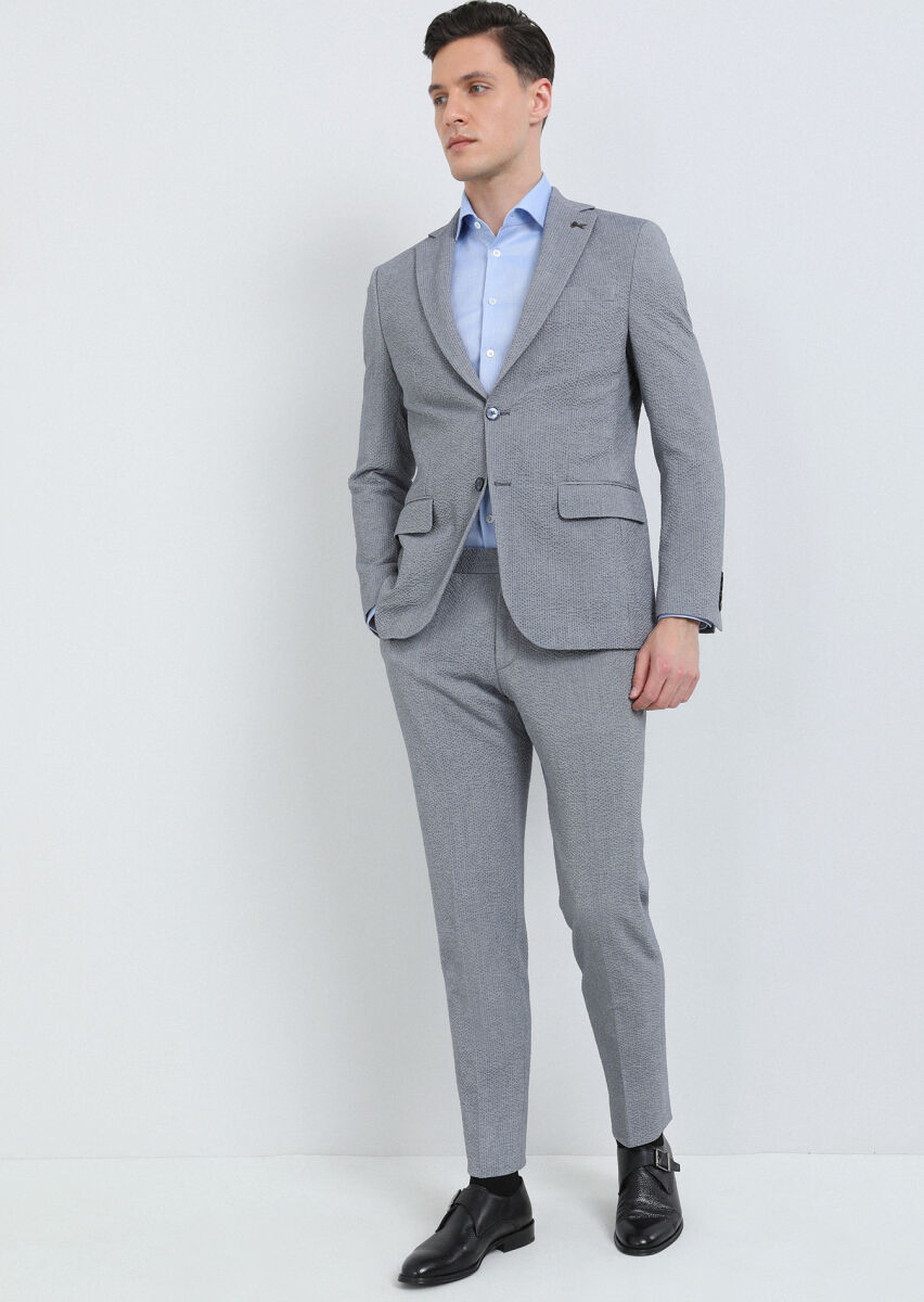 Indigo Striped Modern Fit Cotton Blended Suit - 1