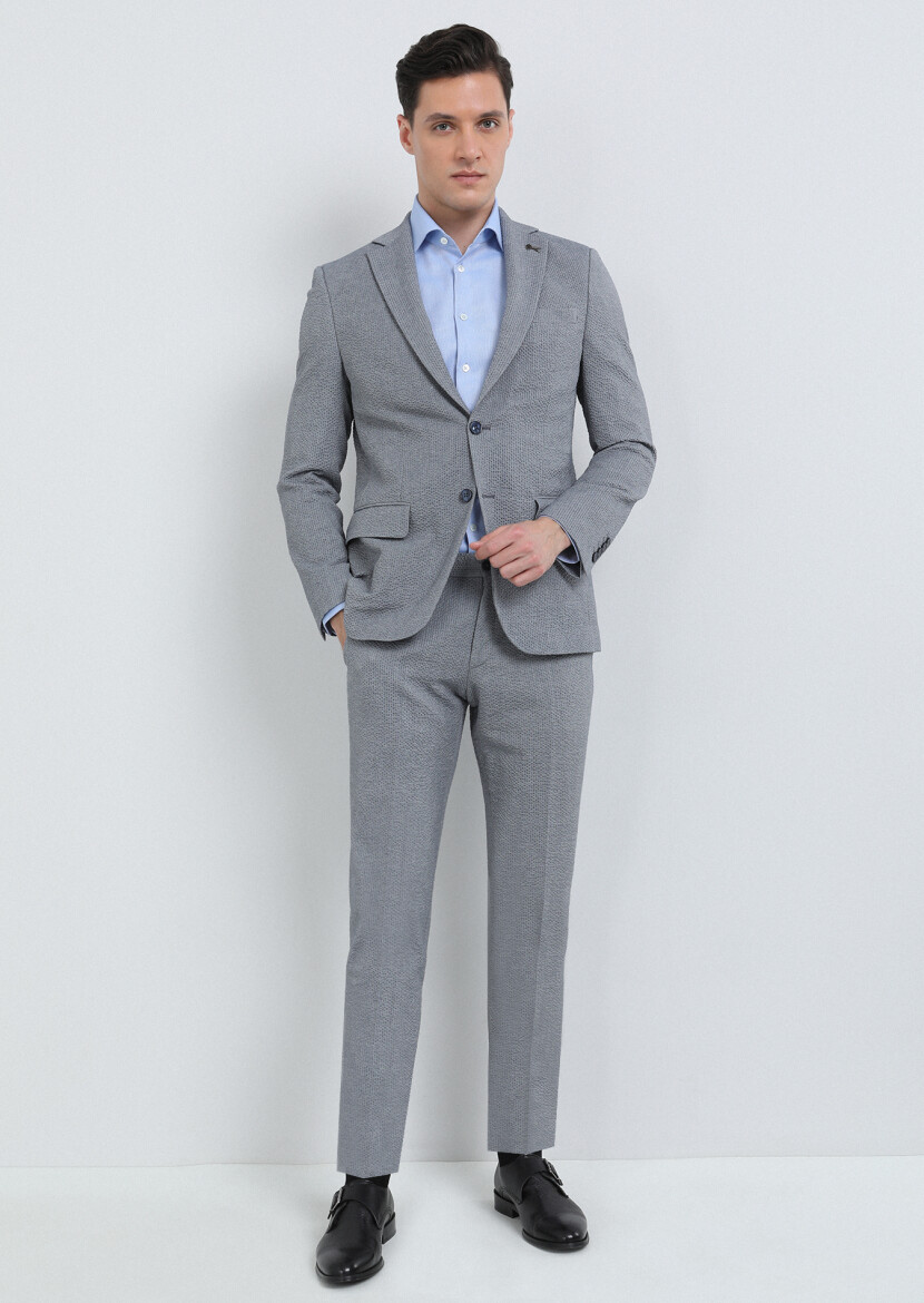 Indigo Striped Modern Fit Cotton Blended Suit - 3