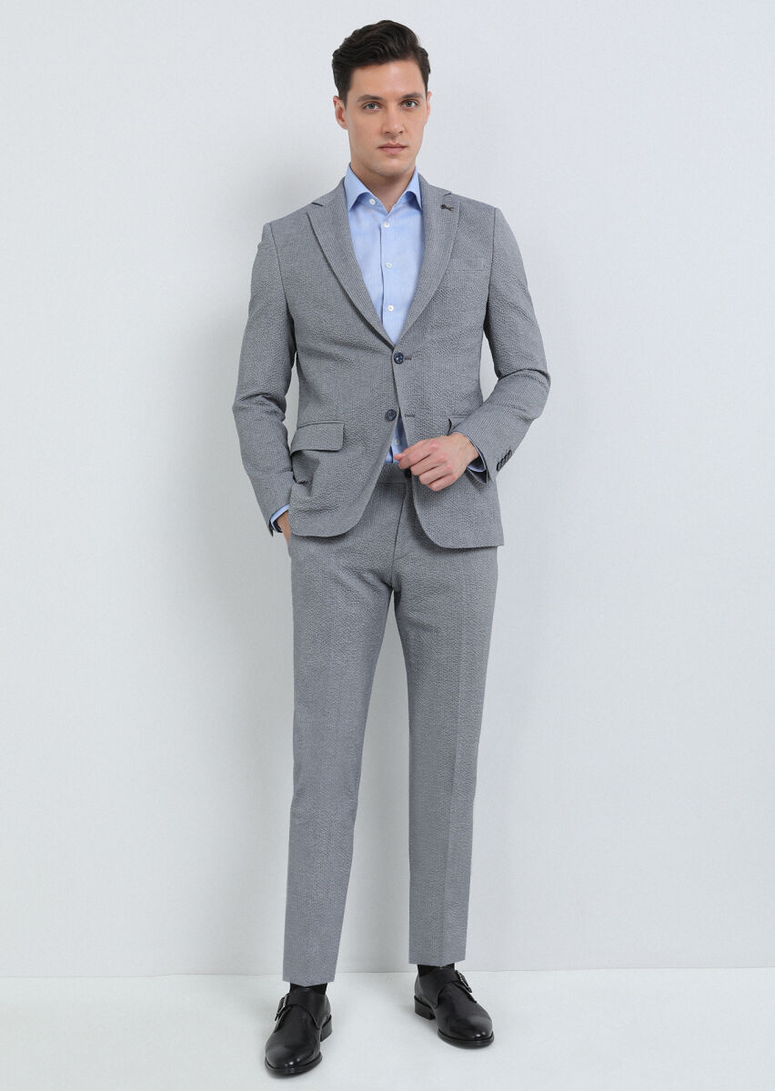 Indigo Striped Modern Fit Cotton Blended Suit - 3