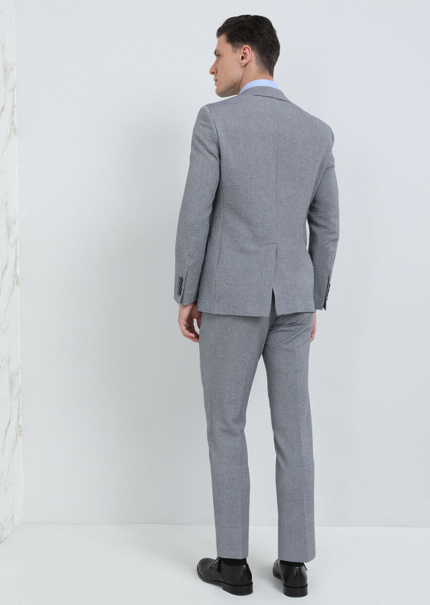 Indigo Striped Modern Fit Cotton Blended Suit - 4
