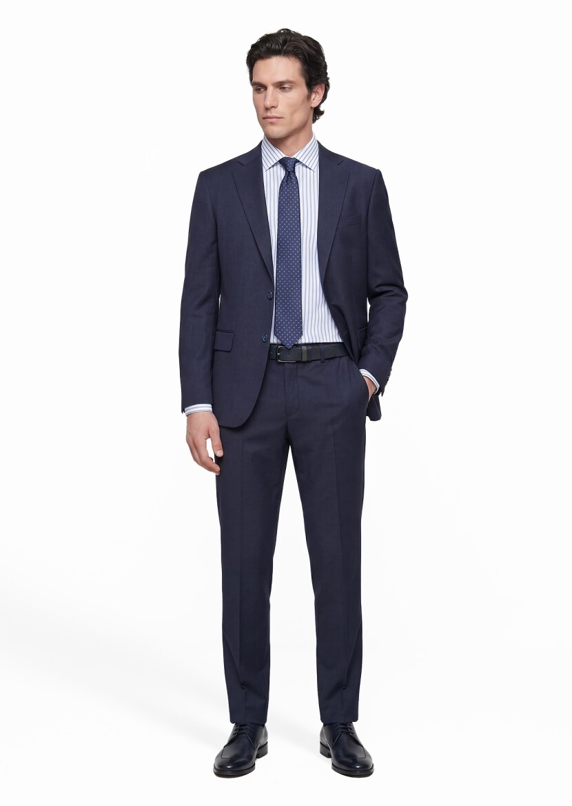 Indigo Striped Modern Fit Wool Blended Suit - 1