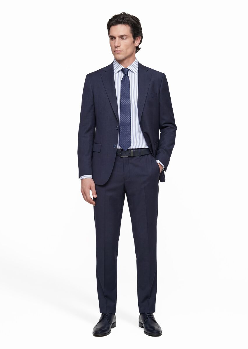 Indigo Striped Modern Fit Wool Blended Suit - 1