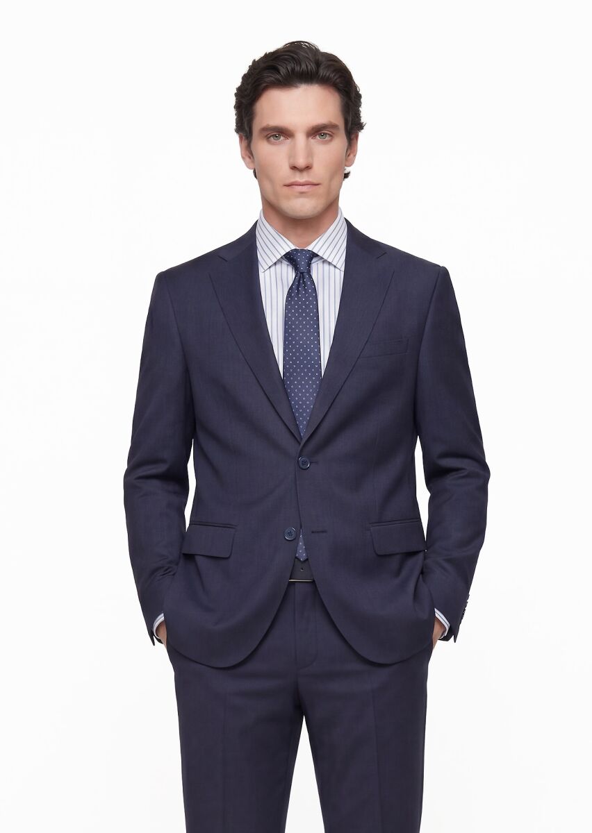 Indigo Striped Modern Fit Wool Blended Suit - 2