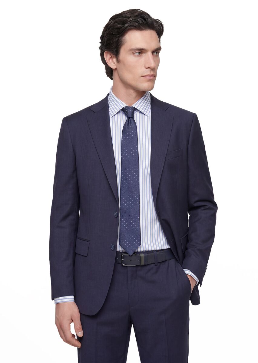 Indigo Striped Modern Fit Wool Blended Suit - 4