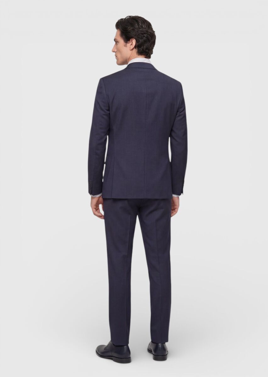 Indigo Striped Modern Fit Wool Blended Suit - 5