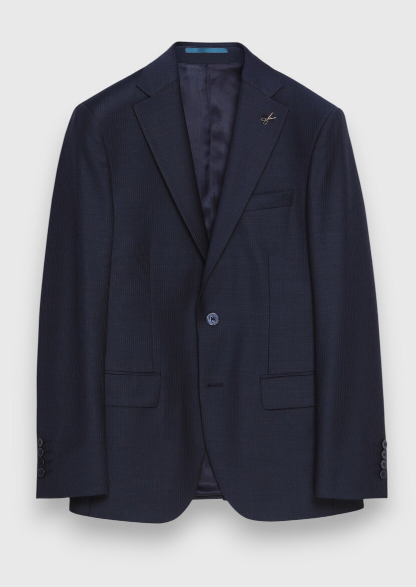 Indigo Striped Modern Fit Wool Blended Suit - 6