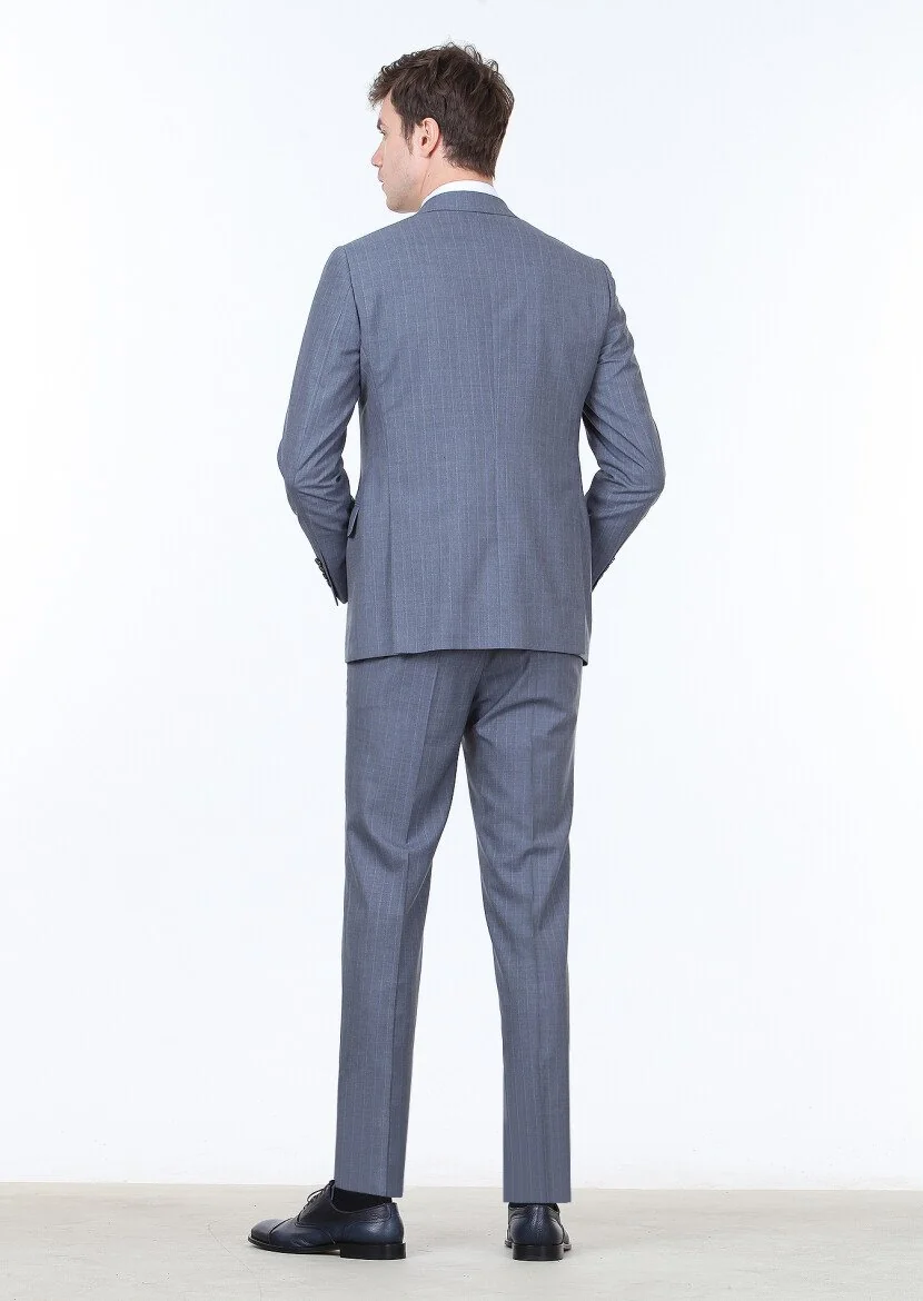 Indigo Striped Regular Fit 100% Wool Suit - 4