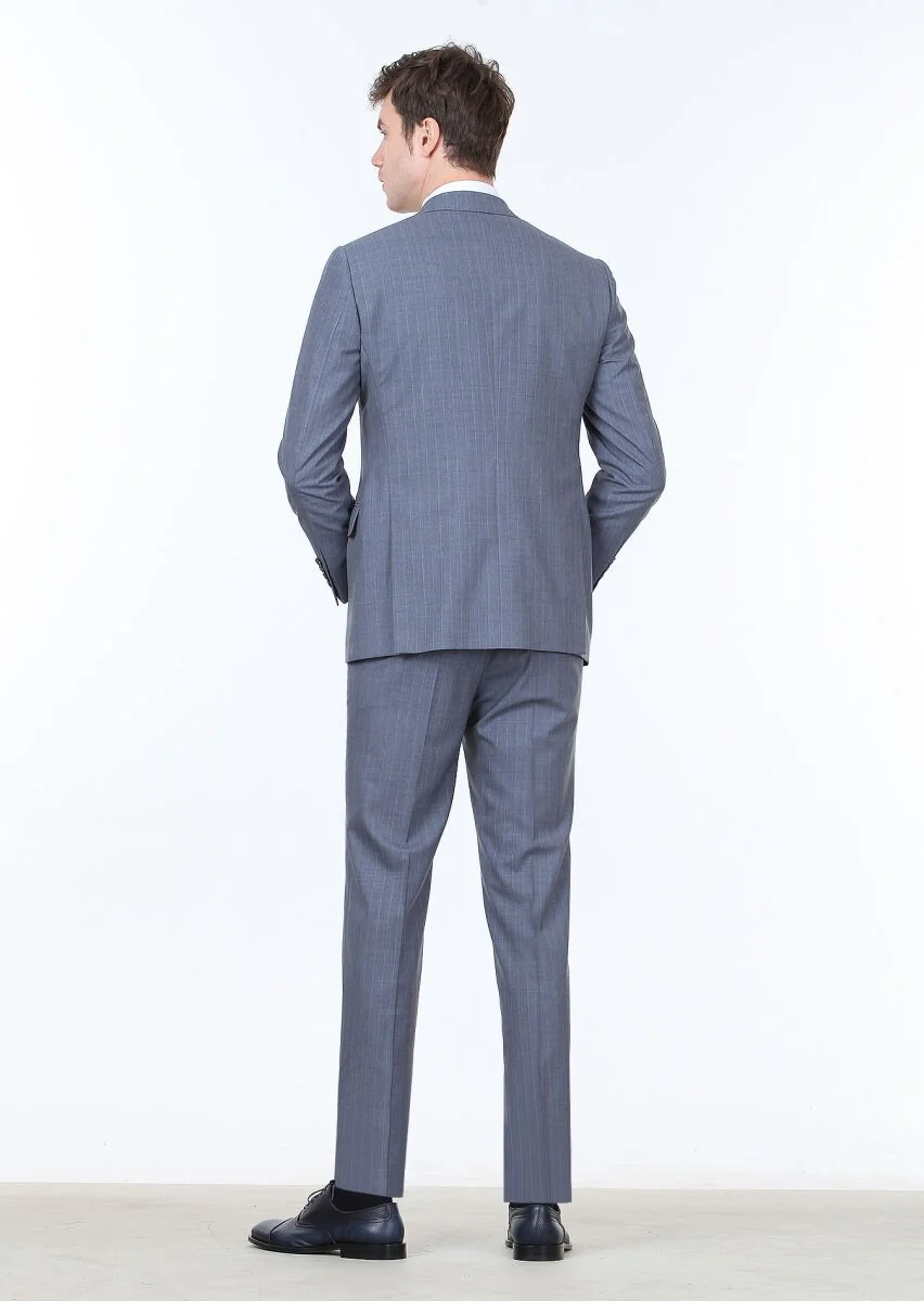 Indigo Striped Regular Fit 100% Wool Suit - 4