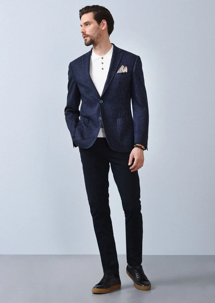 Indigo Striped Zeroweight Slim Fit 100% Cotton Jacket - 1