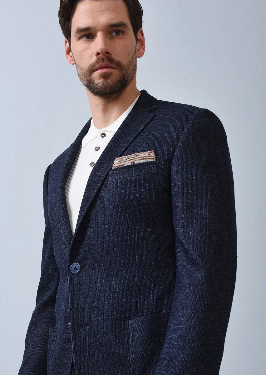 Indigo Striped Zeroweight Slim Fit 100% Cotton Jacket - 2