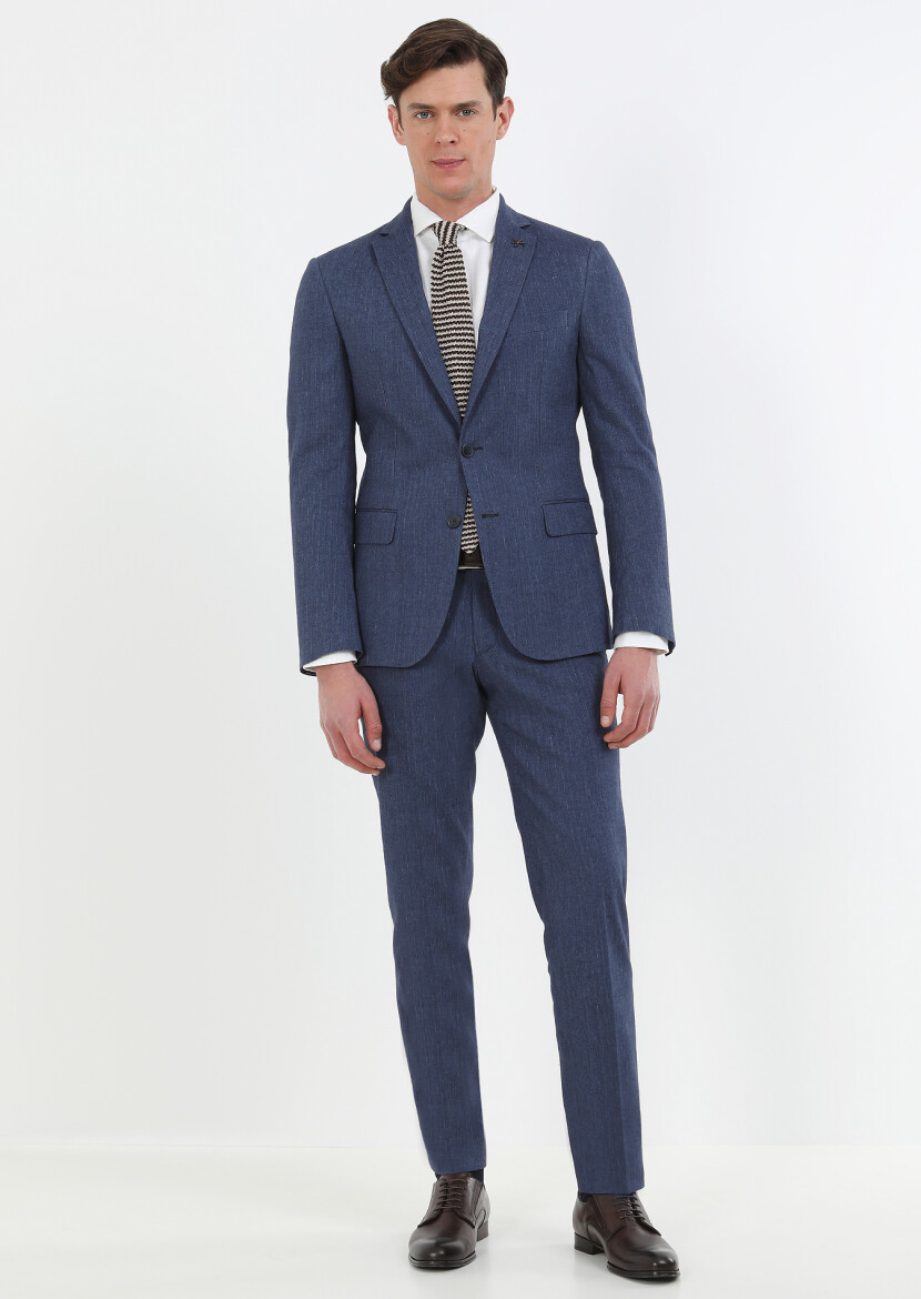 Indigo Striped Zeroweight Slim Fit Cotton Blended Suit - 2