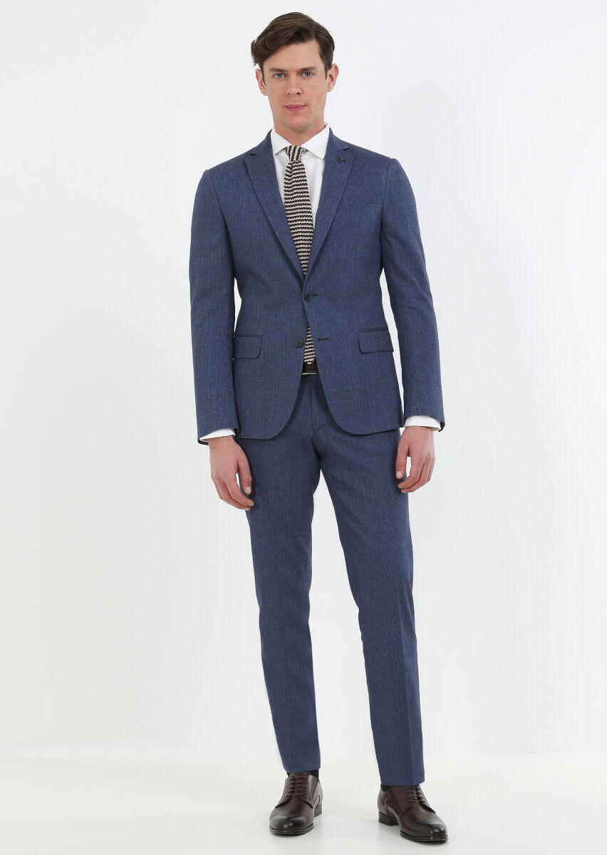 Indigo Striped Zeroweight Slim Fit Cotton Blended Suit - 2