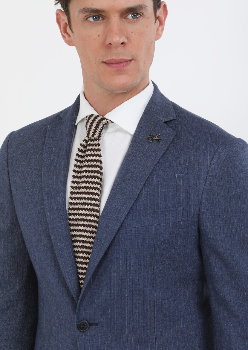 Indigo Striped Zeroweight Slim Fit Cotton Blended Suit - 3