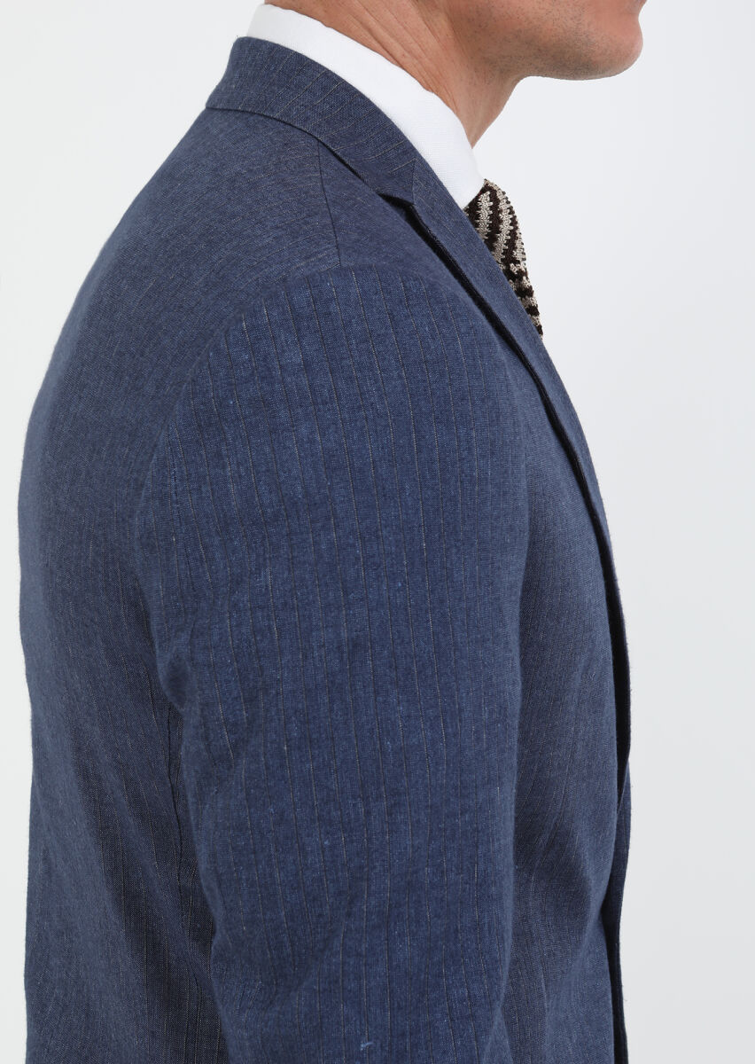 Indigo Striped Zeroweight Slim Fit Cotton Blended Suit - 4