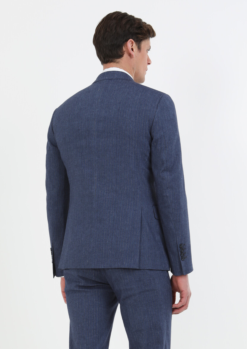 Indigo Striped Zeroweight Slim Fit Cotton Blended Suit - 6