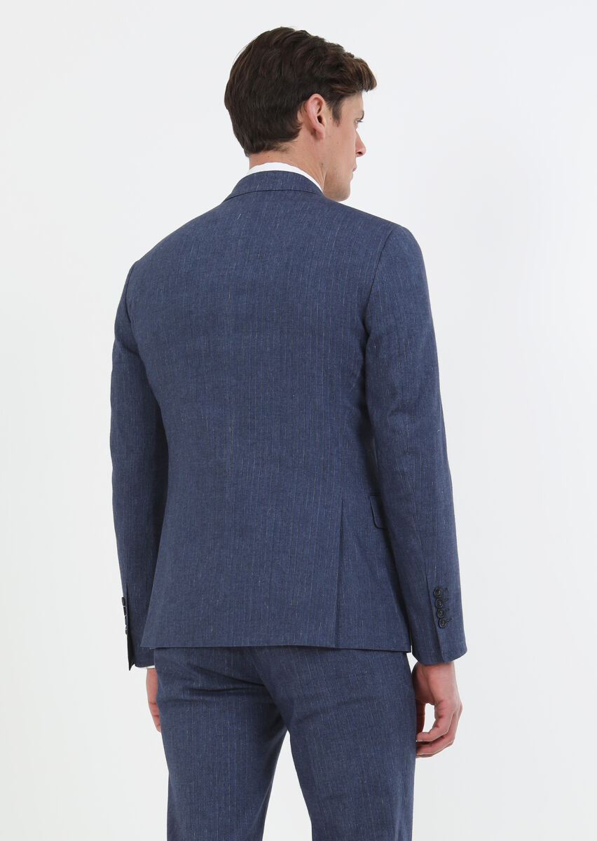 Indigo Striped Zeroweight Slim Fit Cotton Blended Suit - 6