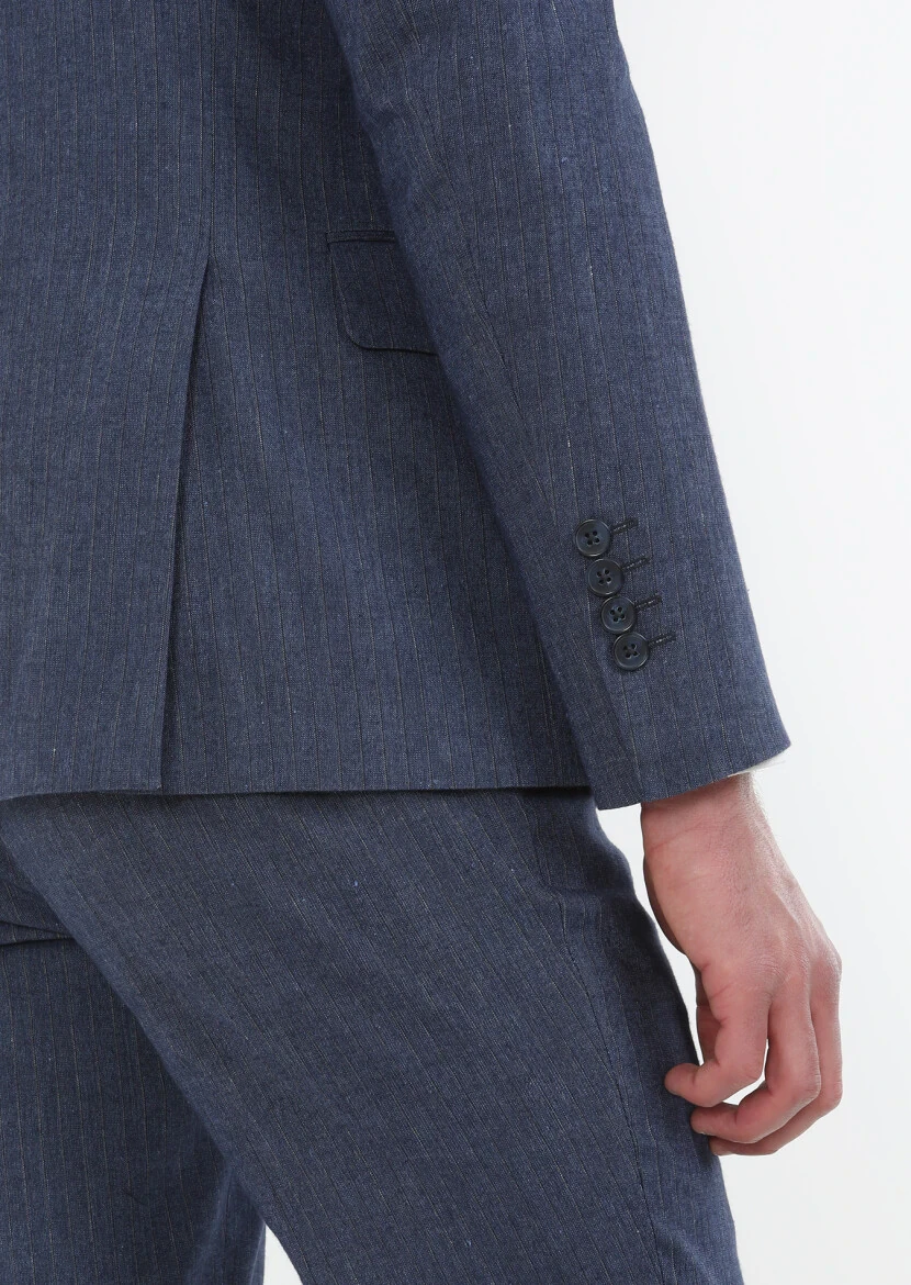 Indigo Striped Zeroweight Slim Fit Cotton Blended Suit - 5