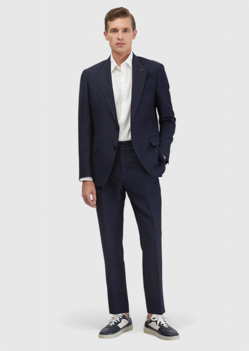 Indigo Striped Zeroweight Slim Fit Wool Blended Suit - RAMSEY