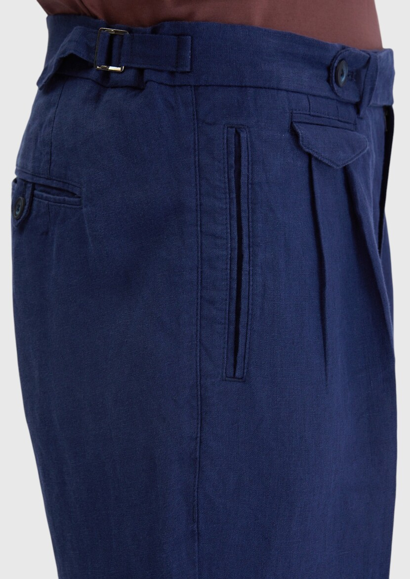 Indigo Weaving Carrot Fit Casual 100% Linen Trousers - 4