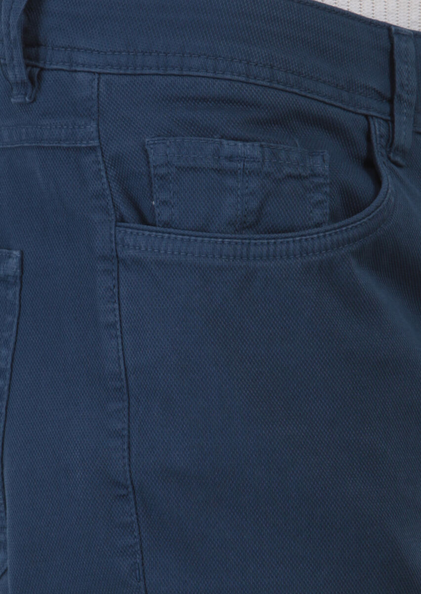 Indigo Weaving Slim Fit Casual Cotton Blended Trousers - 3