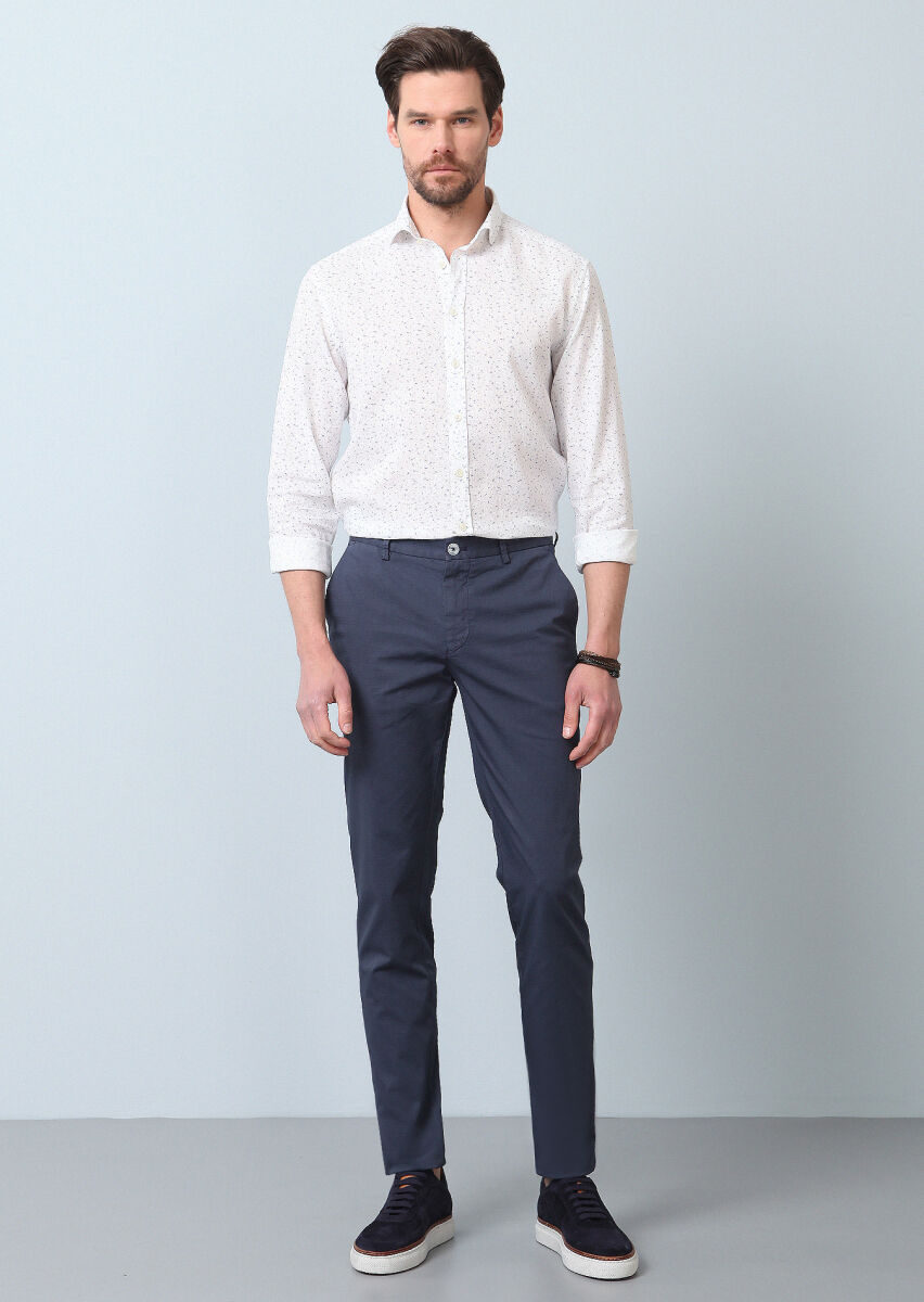 Indigo Weaving Slim Fit Casual Cotton Blended Trousers - 2