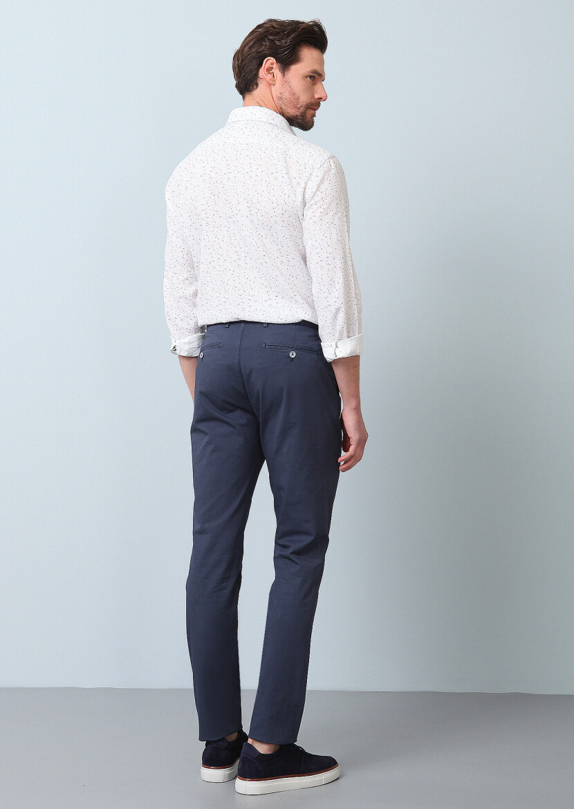 Indigo Weaving Slim Fit Casual Cotton Blended Trousers - 3