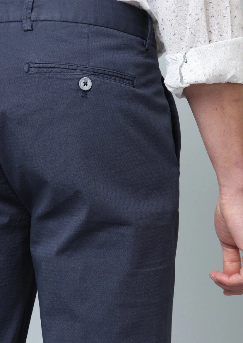 Indigo Weaving Slim Fit Casual Cotton Blended Trousers - 5