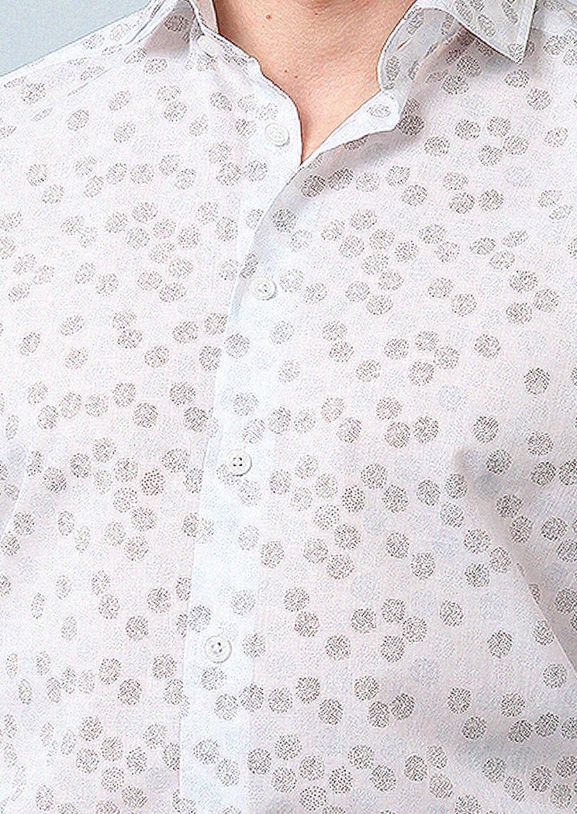 Kahverengi Baskılı Slim Fit Dokuma Casual %100 Pamuk Gömlek 