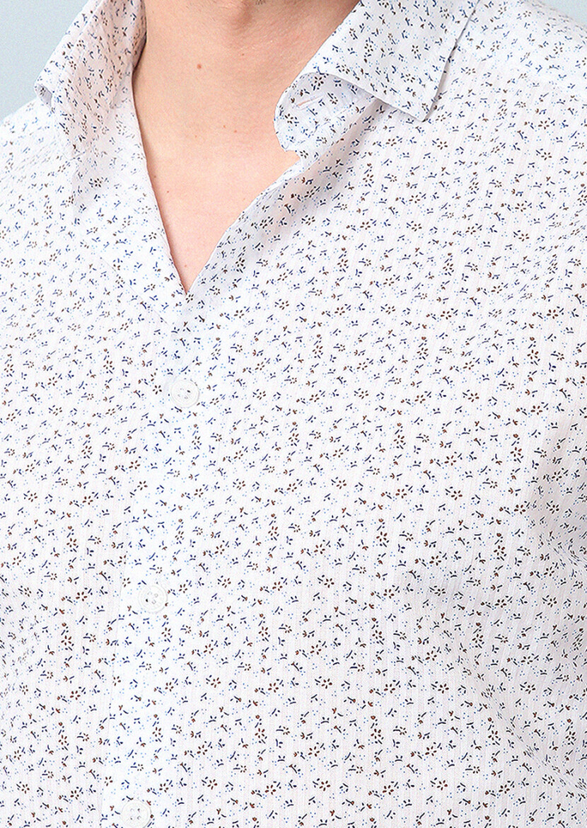 Kahverengi Baskılı Slim Fit Uzun Dokuma Casual %100 Pamuk Gömlek - 2