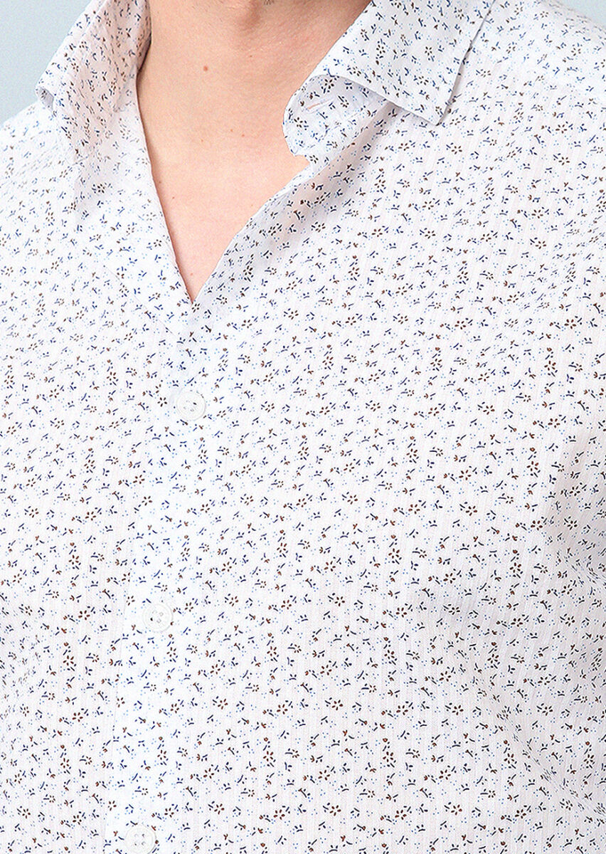 Kahverengi Baskılı Slim Fit Uzun Dokuma Casual %100 Pamuk Gömlek - 2