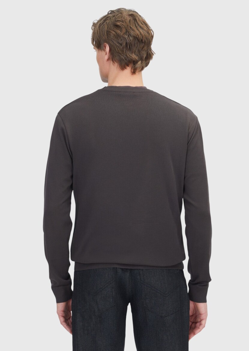 Kahverengi Bisiklet Yaka Düz Sweatshırt - 5