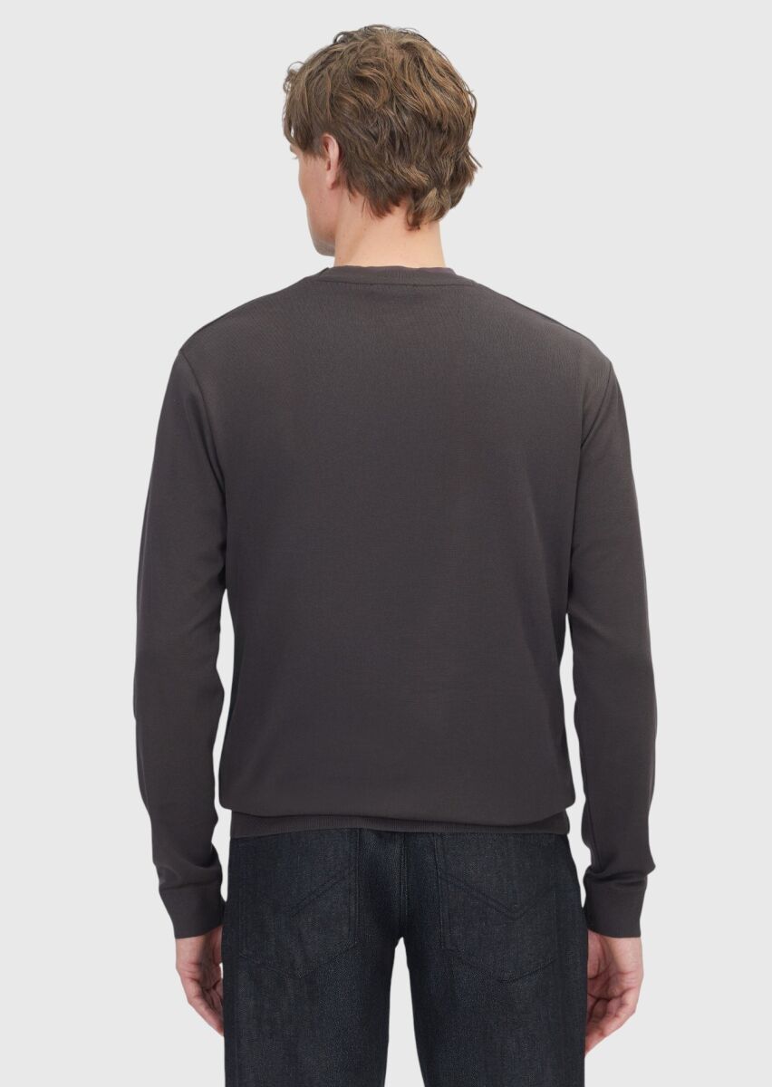 Kahverengi Bisiklet Yaka Düz Sweatshırt - 5