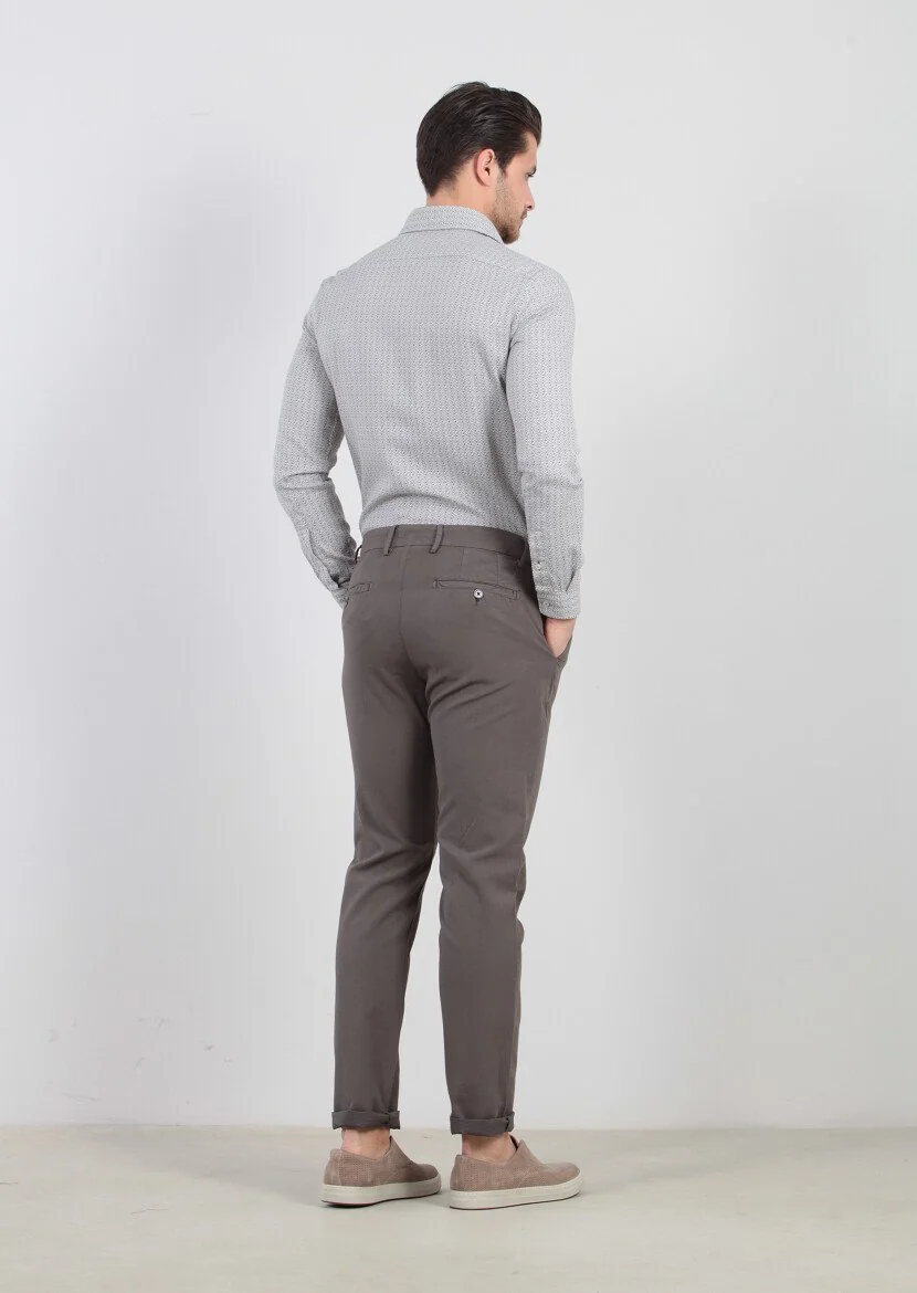 Kahverengi Çizgili Dokuma Regular Fit Casual %100 Pamuk Pantolon - 4