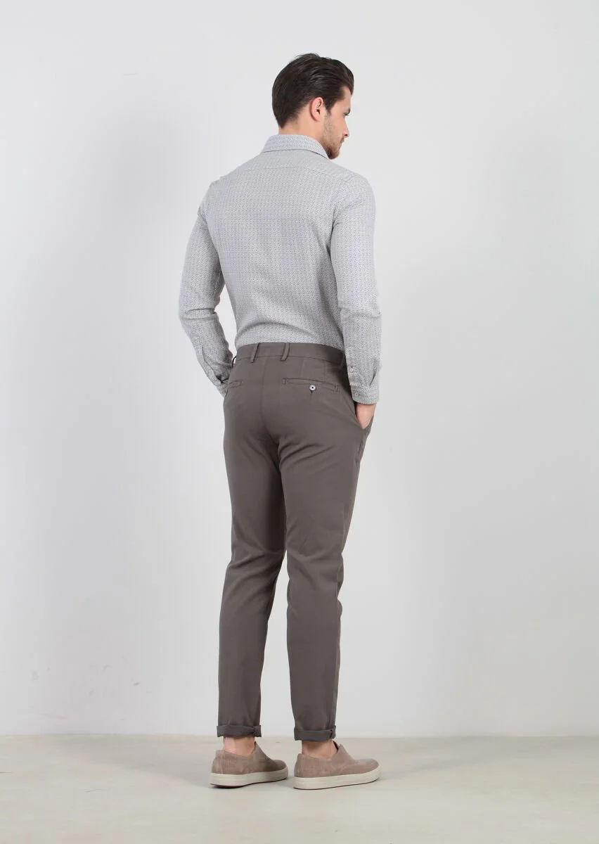 Kahverengi Çizgili Dokuma Regular Fit Casual %100 Pamuk Pantolon - 4