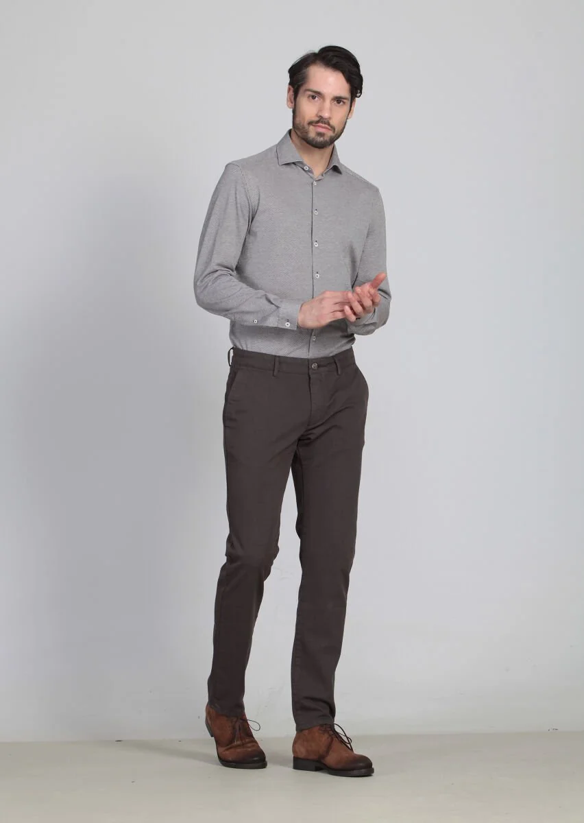 Kahverengi Desenli Dokuma Regular Fit Casual Pamuk Karışımlı Pantolon - 2