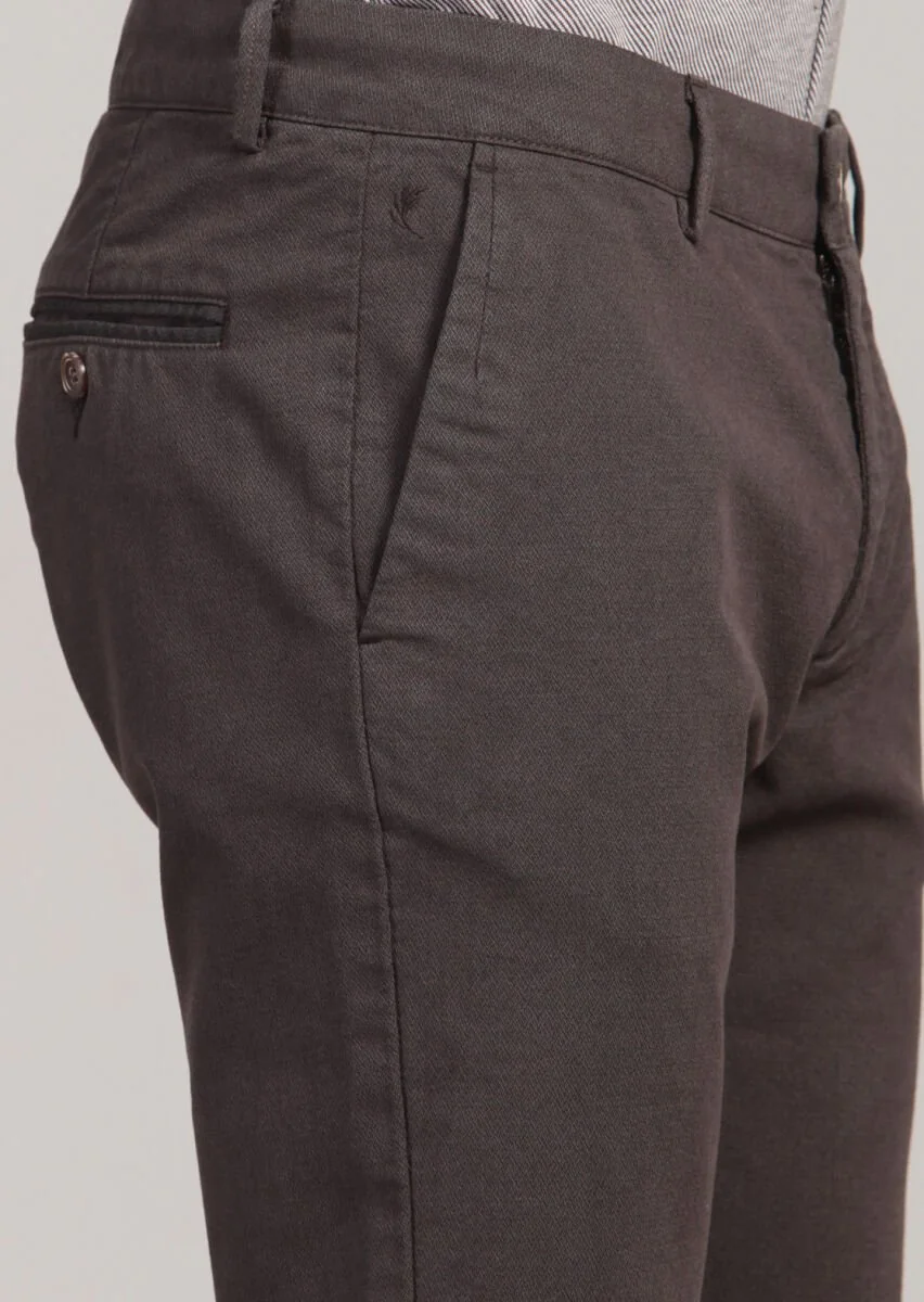 Kahverengi Desenli Dokuma Regular Fit Casual Pamuk Karışımlı Pantolon - 4