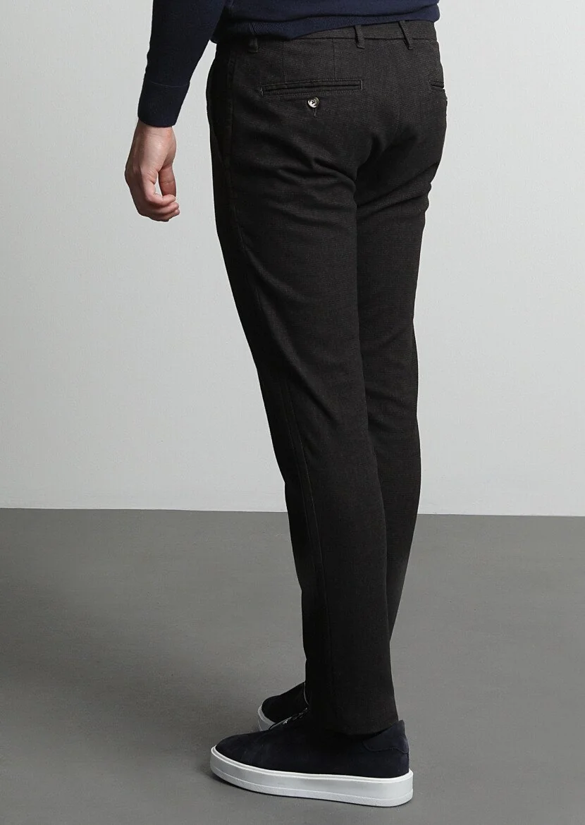 Kahverengi Desenli Dokuma Regular Fit Casual Pamuk Karışımlı Pantolon - 4