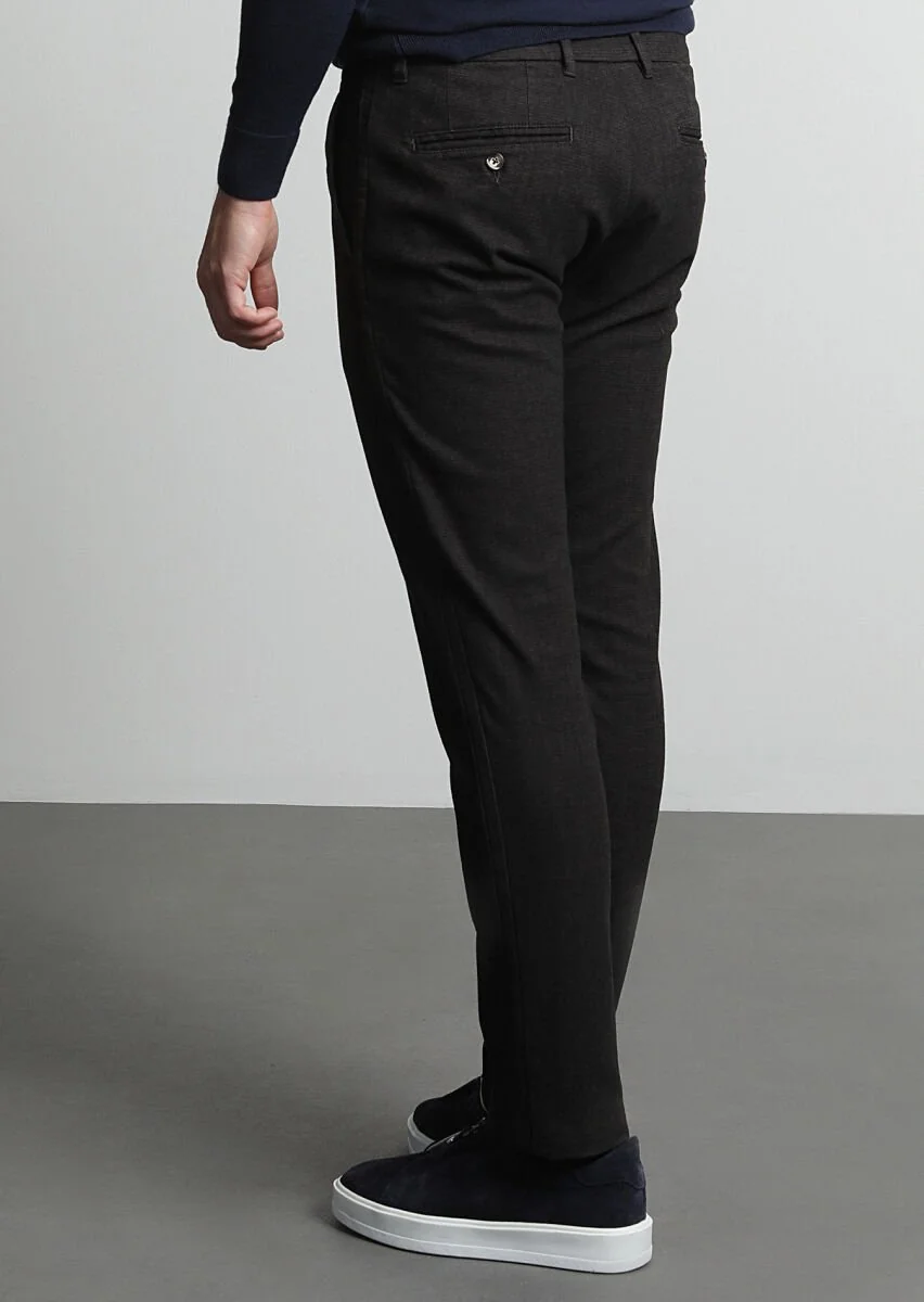 Kahverengi Desenli Dokuma Regular Fit Casual Pamuk Karışımlı Pantolon - 4