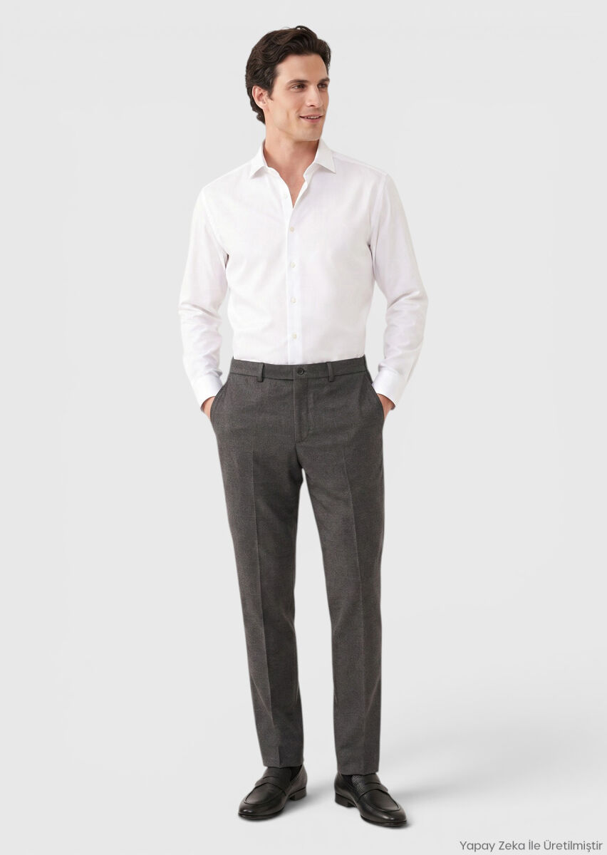 RAMSEY Kahverengi Desenli Dokuma Regular Fit Casual Pantolon